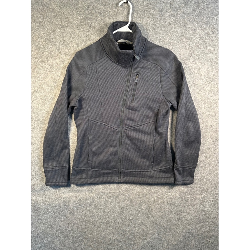 Athleta‎ Womens Full Zip Textured Knit Jacket Charcoal Gray Mock Neck Size M